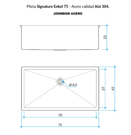 JOHNSON - PILETA SIMPLE ACERO 304 SIGNATURE ENKEL SE 75