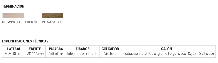 Muebles Schneider - Linea: Nature - VANITORY COLGANTE 80 PIANO Color: CAJU - VC80PIC
