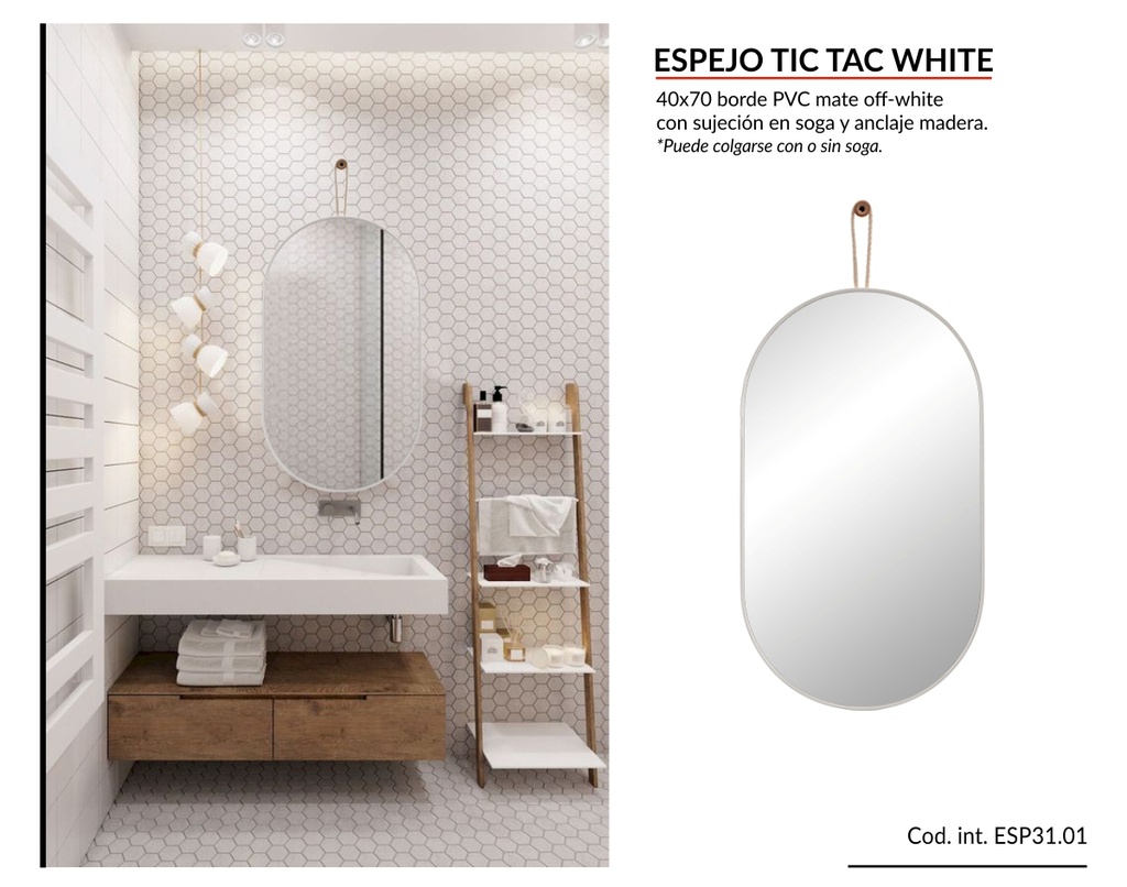 Espejo - Tic Tac White 40x70